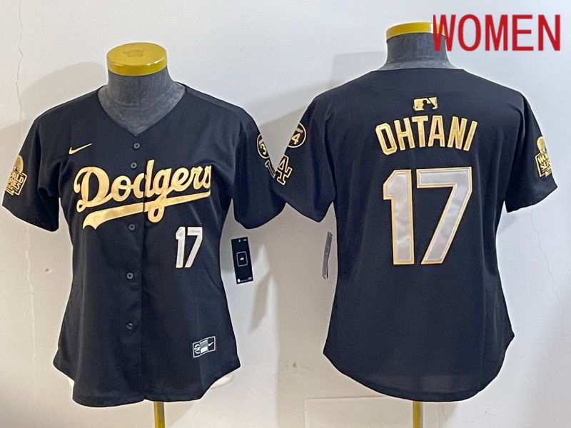 Women Los Angeles Dodgers #17 Ohtani Black Gold Fashion Nike 2024 MLB Jersey style 1120->women mlb jersey->Women Jersey